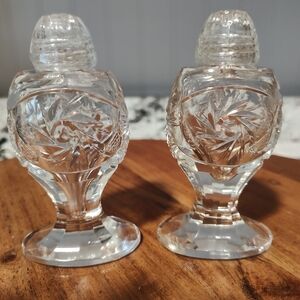 ANTIQUE CRYSTAL - PINWHEEL - STAR OF DAVID - FOOTED SALT & PEPPER SHAKERS